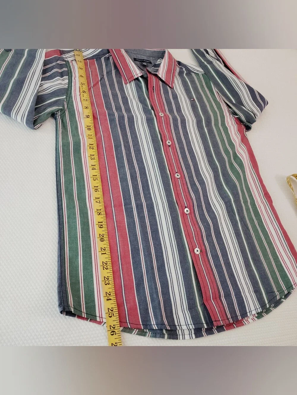Vintage Tommy Hilfiger Shirt Vertical Striped Button Up Boys Size XL.